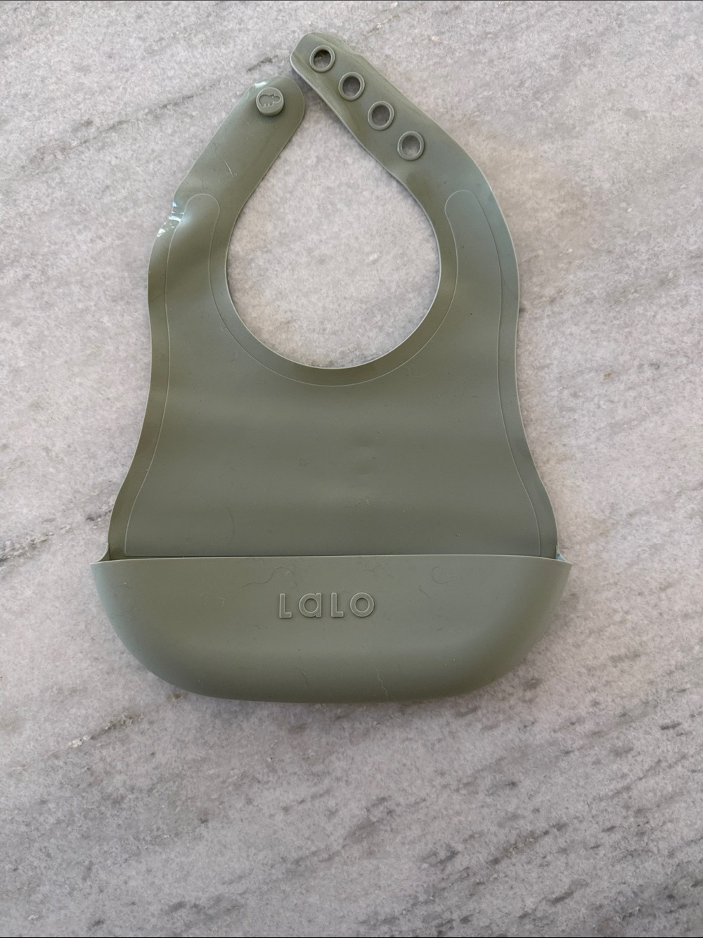 LALO Olive Silicone Baby Bib with Catch-All Pocket